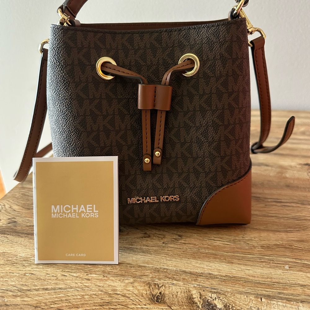 Michael Kors Dark Brown Bucket Bag with Gold Accents NWT